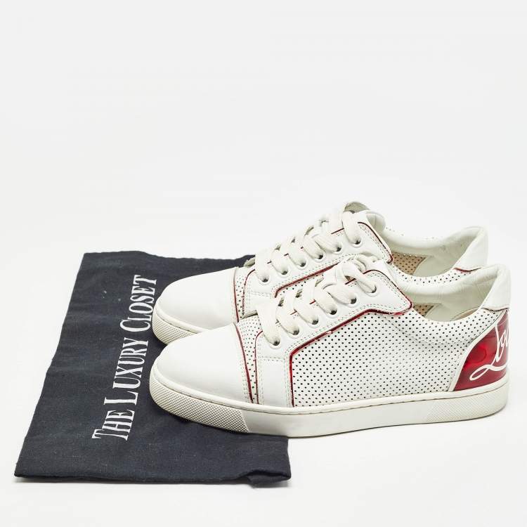 Pre Owned Christian Louboutin White Leather and PVC  Trimmed Fun Vieira Trainers Size 34.5