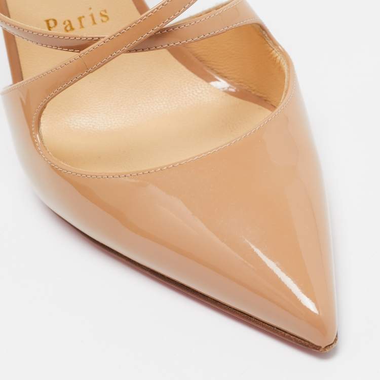 Pre Owned Christian Louboutin Beige Patent Leather Crossfliketa Pumps Size 37