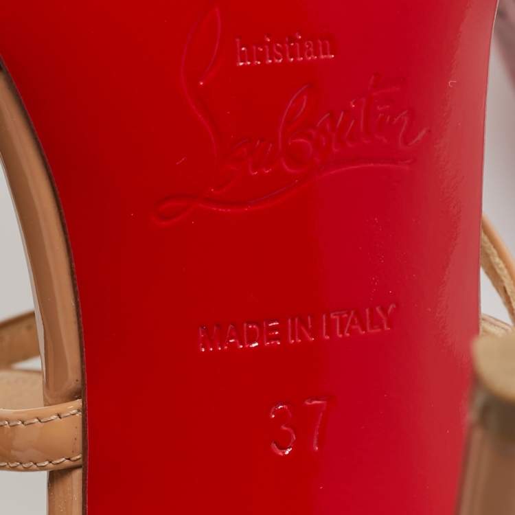 Pre Owned Christian Louboutin Beige Patent Leather Crossfliketa Pumps Size 37