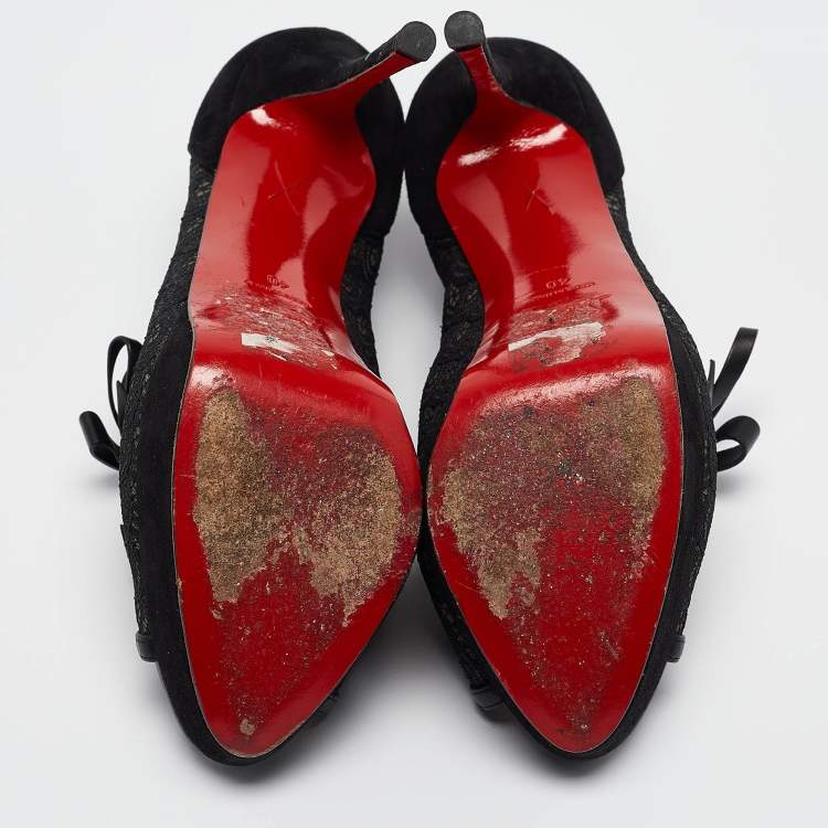Pre Owned Christian Louboutin Black Lace and Suede Empiralta Booties Size 40