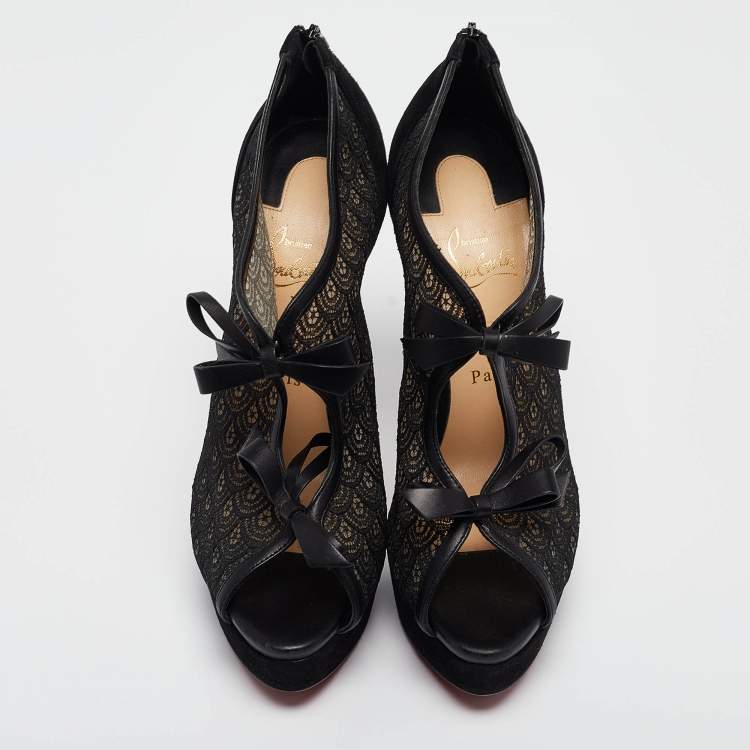 Pre Owned Christian Louboutin Black Lace and Suede Empiralta Booties Size 40