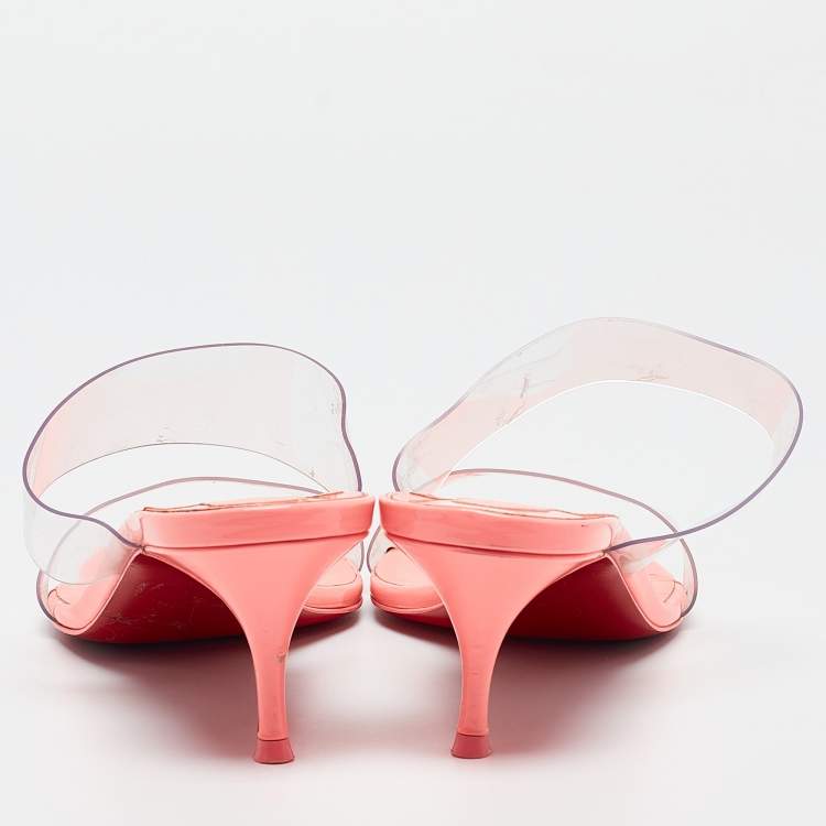 Pre Owned Christian Louboutin Transparent/Orange  PVC and Patent Slide Sandals Size 38 