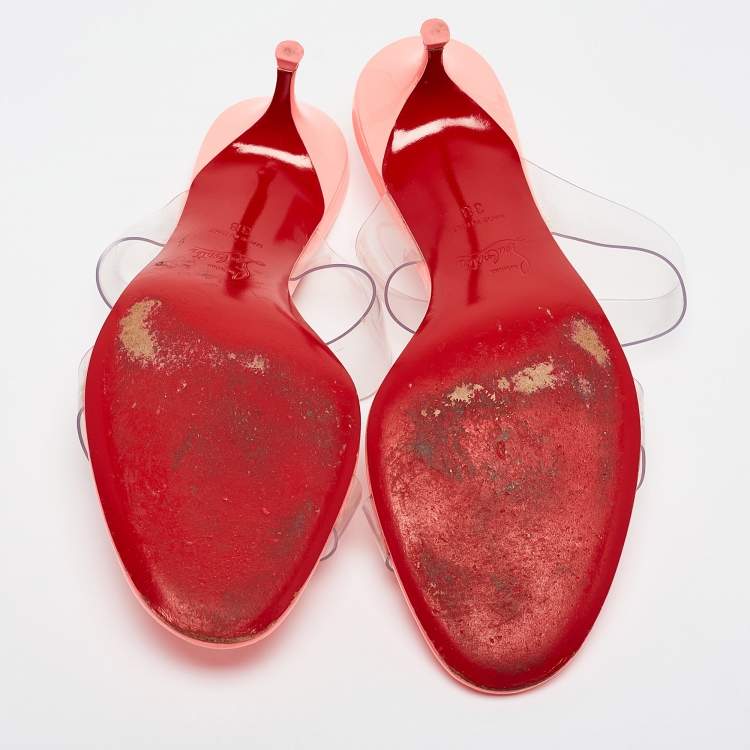 Pre Owned Christian Louboutin Transparent/Orange  PVC and Patent Slide Sandals Size 38 