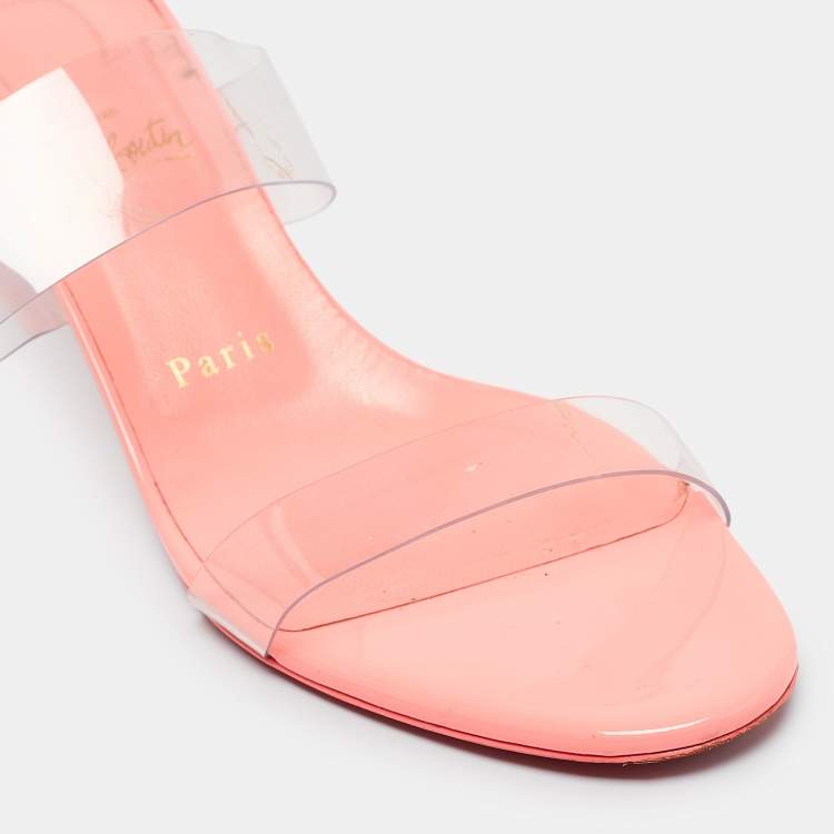Pre Owned Christian Louboutin Transparent/Orange  PVC and Patent Slide Sandals Size 38 