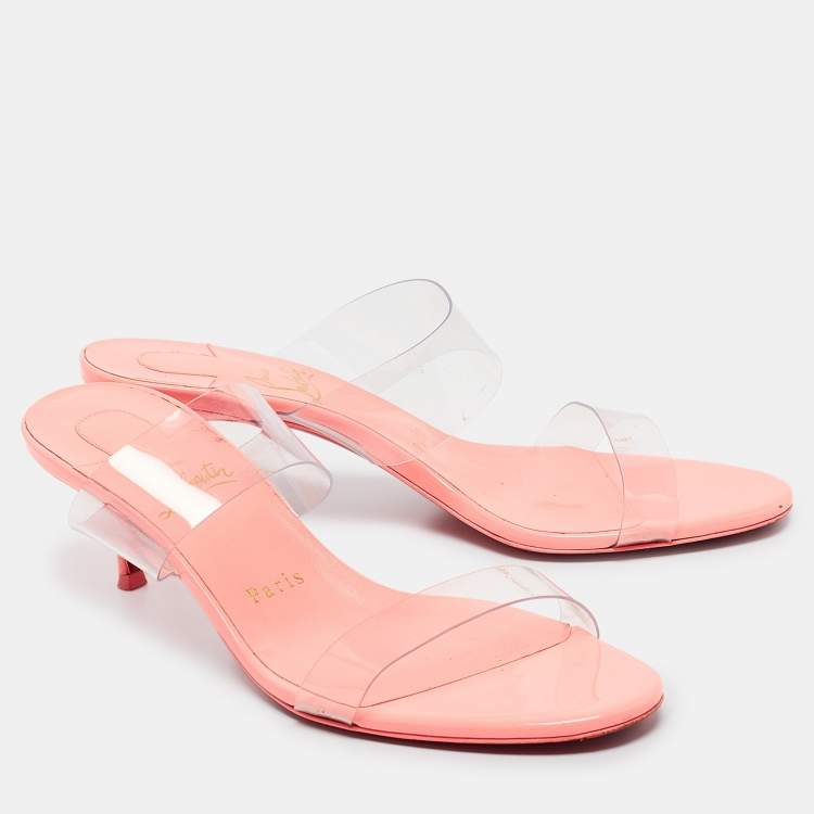 Pre Owned Christian Louboutin Transparent/Orange  PVC and Patent Slide Sandals Size 38 
