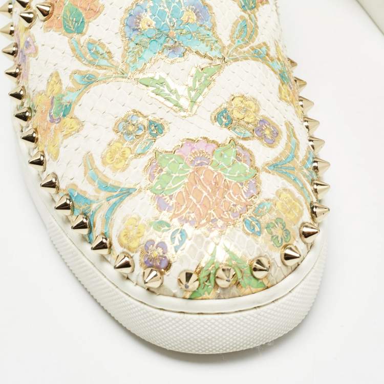 Pre Owned Christian Louboutin Multicolor Floral Print Python Pik Boat Sneakers Size 38