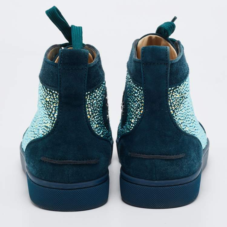 Pre Owned Christian Louboutin Green  Suede Louis Strass High Top Sneakers Size 40