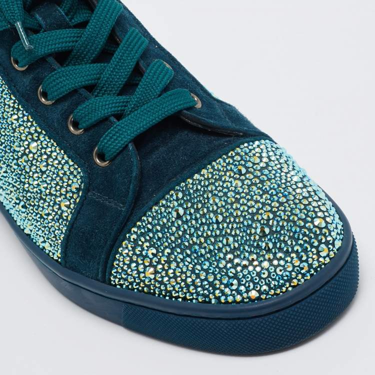 Pre Owned Christian Louboutin Green  Suede Louis Strass High Top Sneakers Size 40
