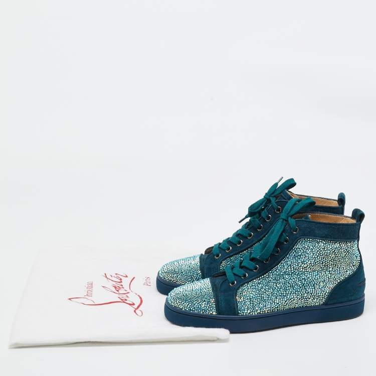 Pre Owned Christian Louboutin Green  Suede Louis Strass High Top Sneakers Size 40