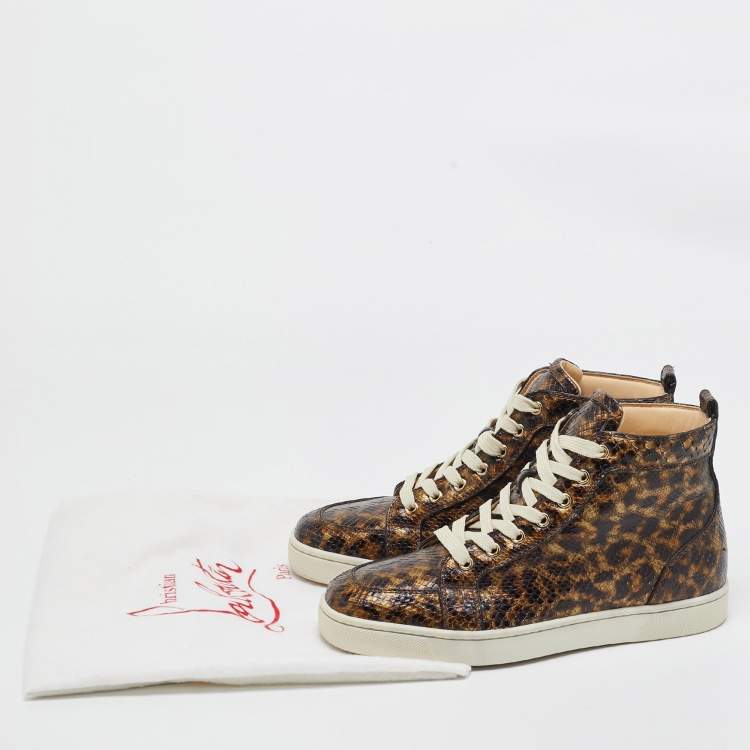 Pre Owned Christian Louboutin Brown Python Louis High Top Sneakers Size 40