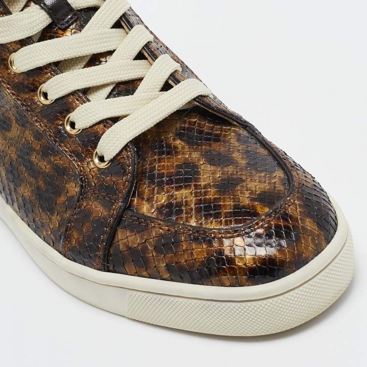 Pre Owned Christian Louboutin Brown Python Louis High Top Sneakers Size 40