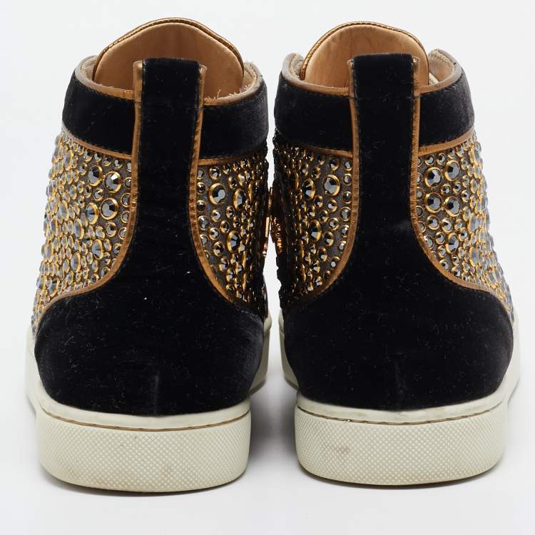 Pre Owned Christian Louboutin Black/Gold Velvet Studded Louis Sneakers Size 40