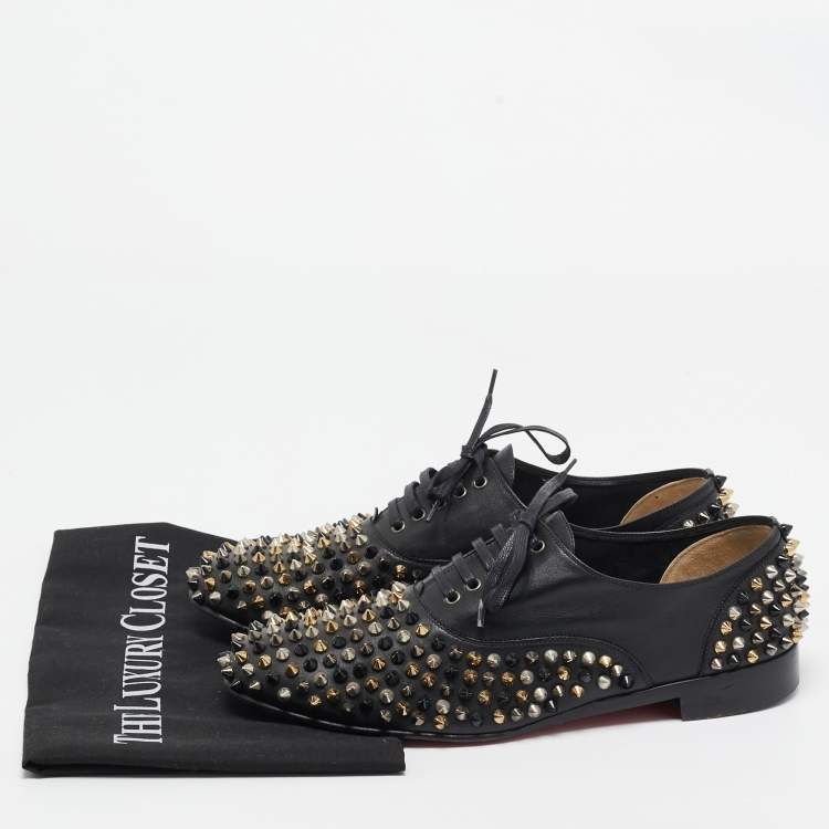 Pre Owned Christian Louboutin Black Leather Freddy Spike Oxfords Size 40.5