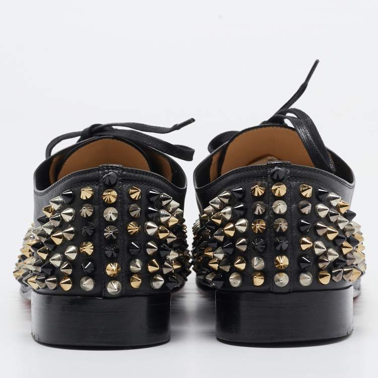 Pre Owned Christian Louboutin Black Leather Freddy Spike Oxfords Size 40.5