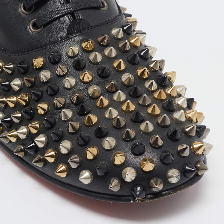Pre Owned Christian Louboutin Black Leather Freddy Spike Oxfords Size 40.5