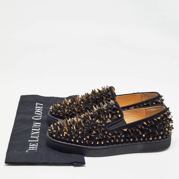 Pre Owned Christian Louboutin Black Suede Spike Loafers Size 40