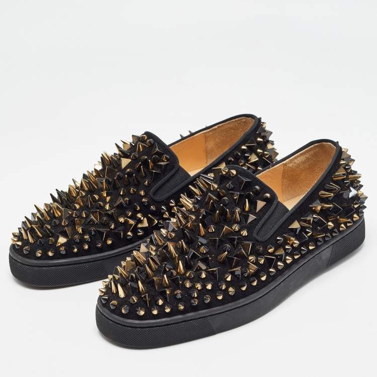 Pre Owned Christian Louboutin Black Suede Spike Loafers Size 40