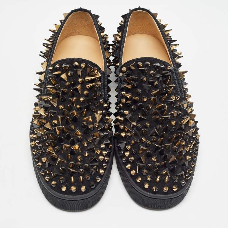Pre Owned Christian Louboutin Black Suede Spike Loafers Size 40