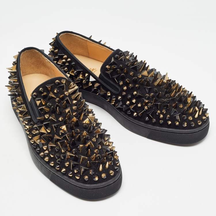 Pre Owned Christian Louboutin Black Suede Spike Loafers Size 40