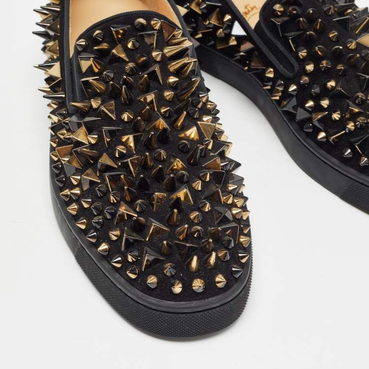 Pre Owned Christian Louboutin Black Suede Spike Loafers Size 40