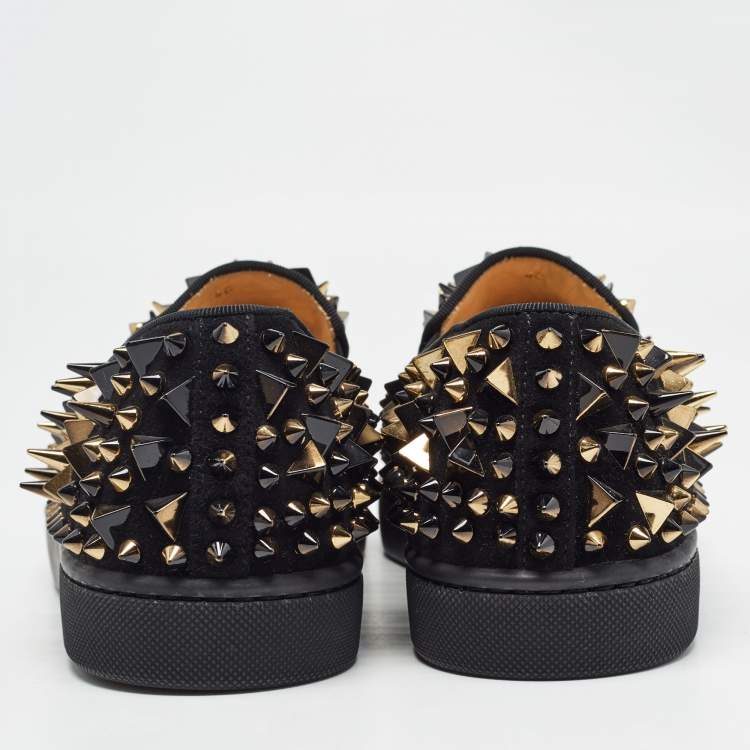 Pre Owned Christian Louboutin Black Suede Spike Loafers Size 40