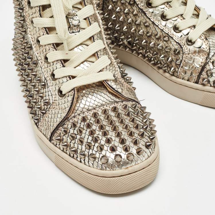 Pre Owned Christian Louboutin Gold Python Louis Spikes Sneakers Size 40
