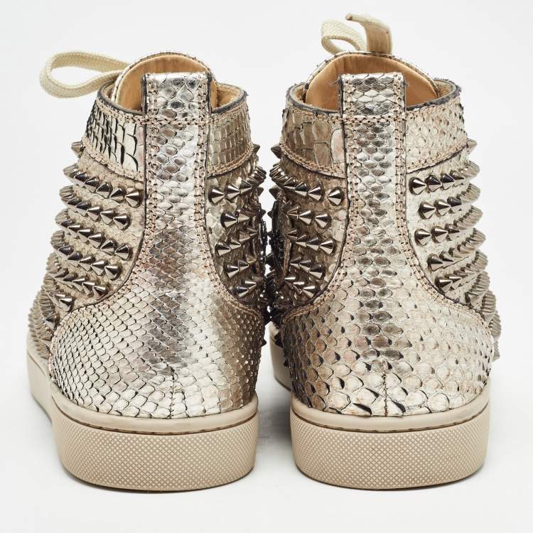 Pre Owned Christian Louboutin Gold Python Louis Spikes Sneakers Size 40