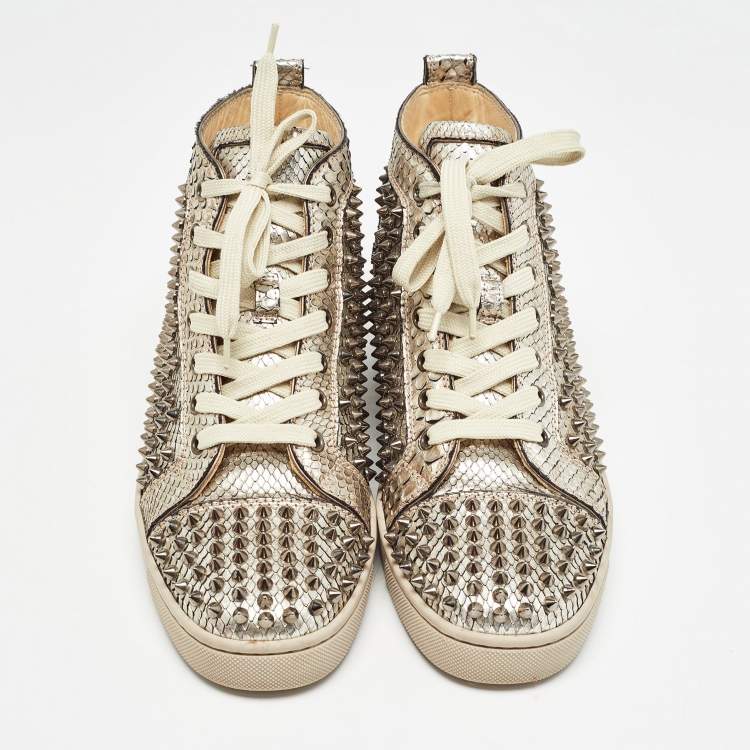 Pre Owned Christian Louboutin Gold Python Louis Spikes Sneakers Size 40