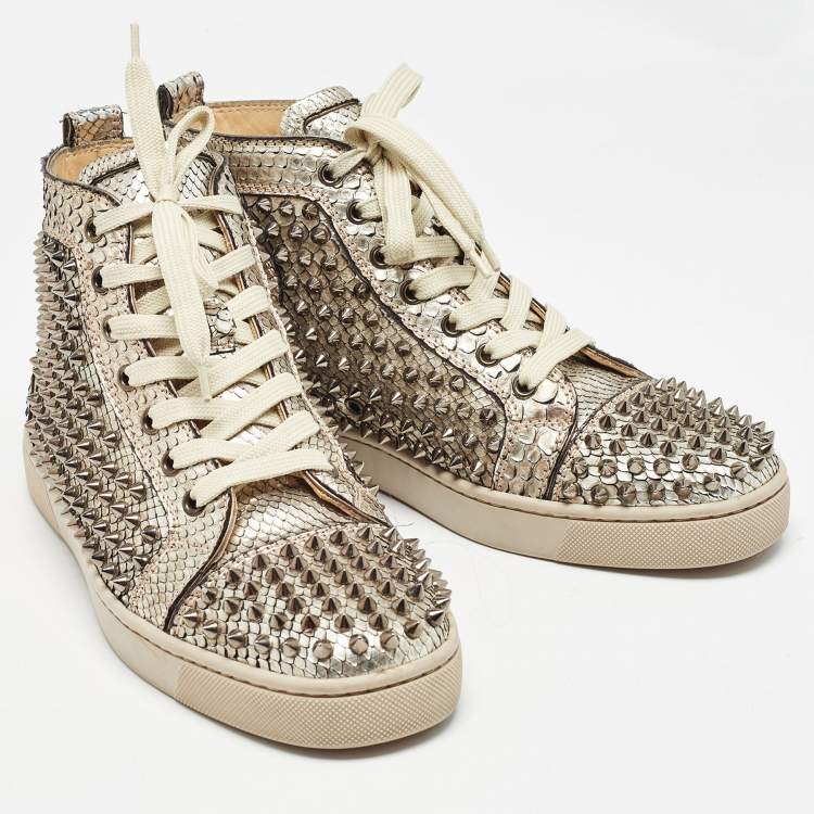 Pre Owned Christian Louboutin Gold Python Louis Spikes Sneakers Size 40