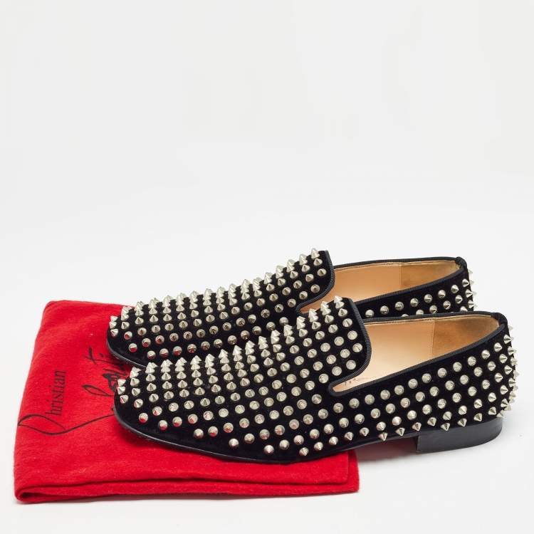 Pre Owned Christian Louboutin Black Velvet Dandelion Spike Smoking Slippers Size 40