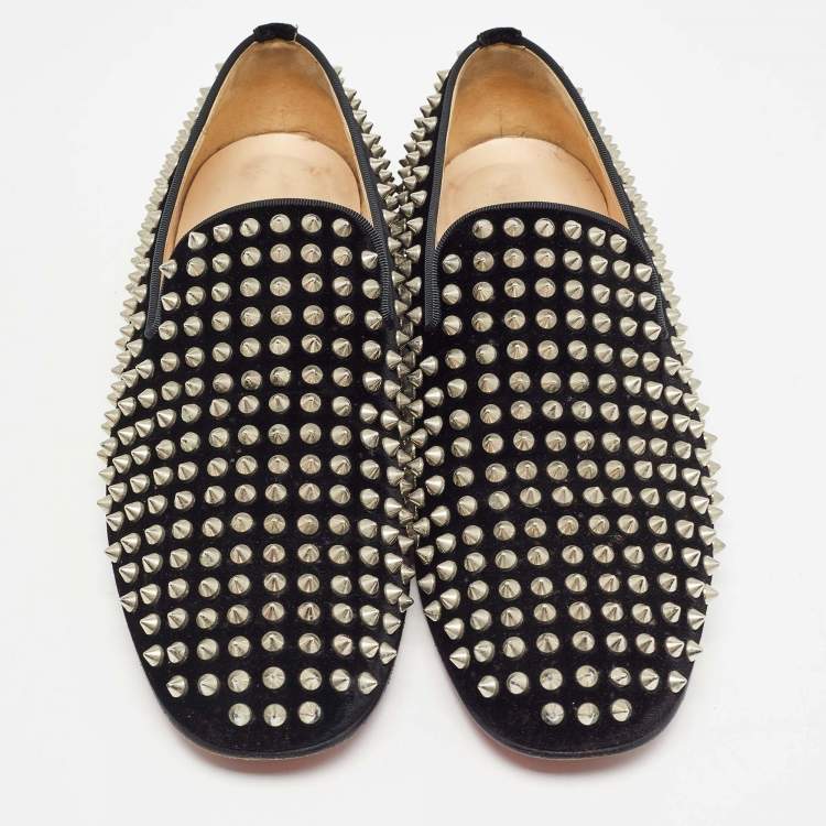 Pre Owned Christian Louboutin Black Velvet Dandelion Spike Smoking Slippers Size 40