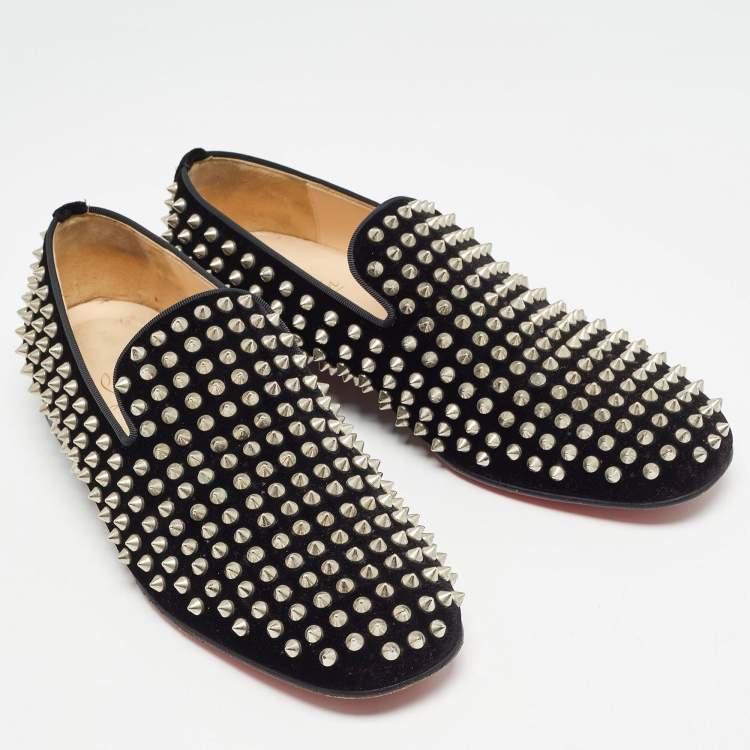 Pre Owned Christian Louboutin Black Velvet Dandelion Spike Smoking Slippers Size 40