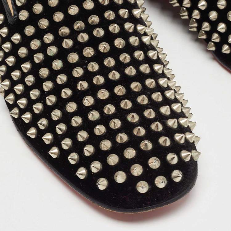 Pre Owned Christian Louboutin Black Velvet Dandelion Spike Smoking Slippers Size 40