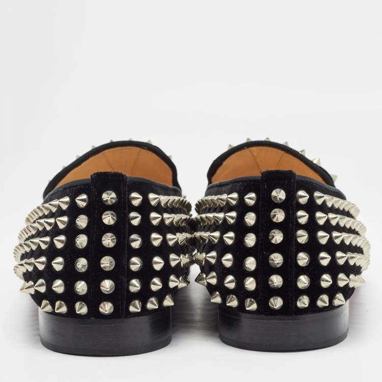 Pre Owned Christian Louboutin Black Velvet Dandelion Spike Smoking Slippers Size 40