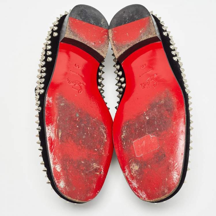 Pre Owned Christian Louboutin Black Velvet Dandelion Spike Smoking Slippers Size 40