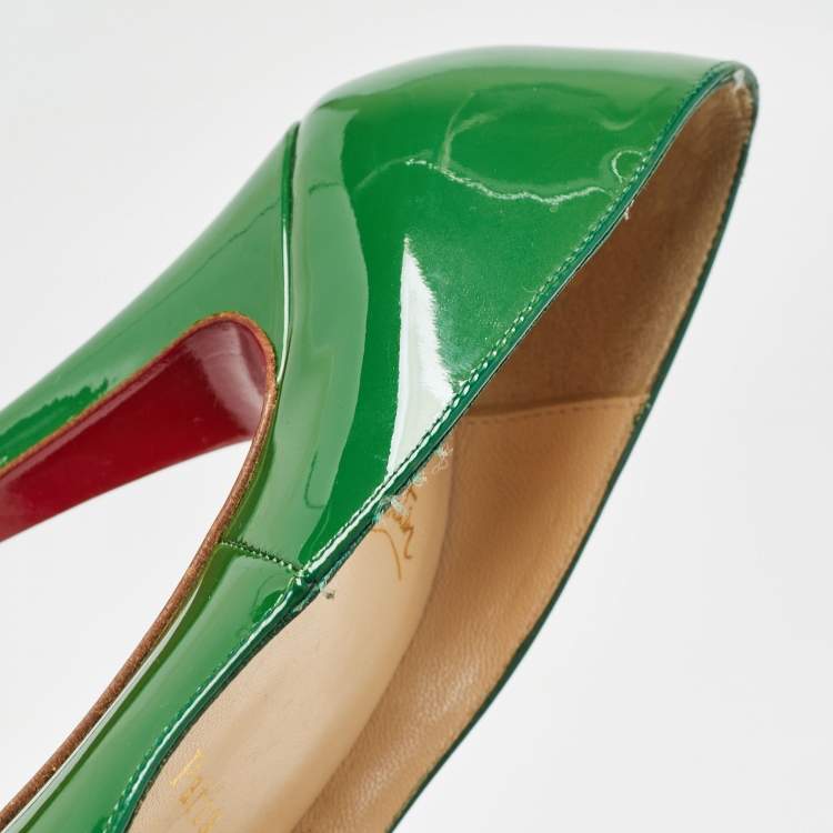 Pre Owned Christian Louboutin Green Patent Leather Lady Peep Pumps Size 35.5