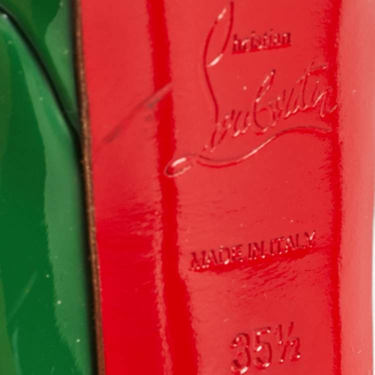 Pre Owned Christian Louboutin Green Patent Leather Lady Peep Pumps Size 35.5