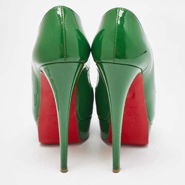 Pre Owned Christian Louboutin Green Patent Leather Lady Peep Pumps Size 35.5