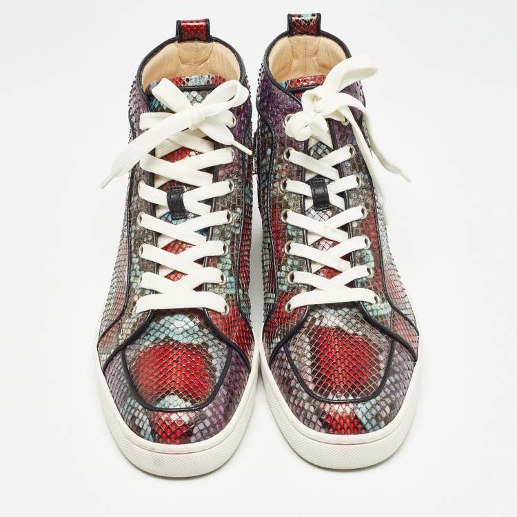 Pre Owned Christian Louboutin Multicolor Python Louis High Top Sneakers Size 40