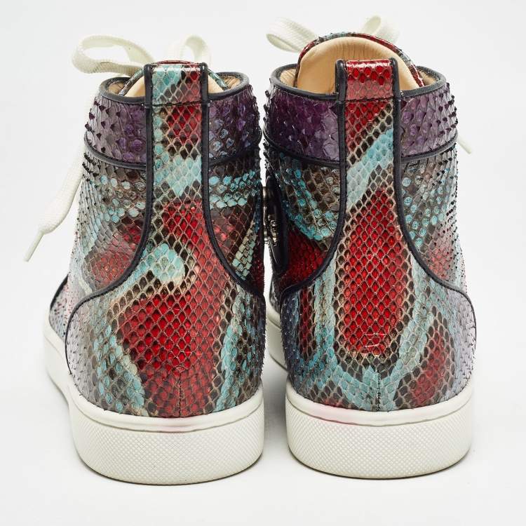 Pre Owned Christian Louboutin Multicolor Python Louis High Top Sneakers Size 40