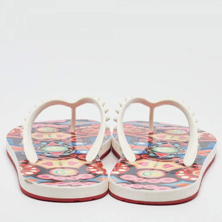 Pre Owned Christian Louboutin Multicolor Rubber Loubi Spikes Thong Flats Size 42