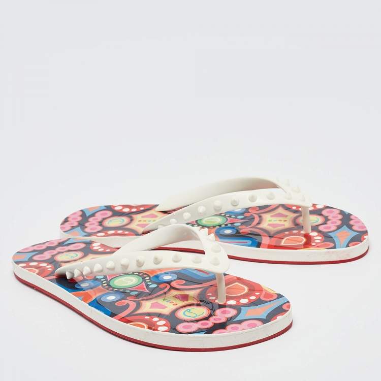 Pre Owned Christian Louboutin Multicolor Rubber Loubi Spikes Thong Flats Size 42