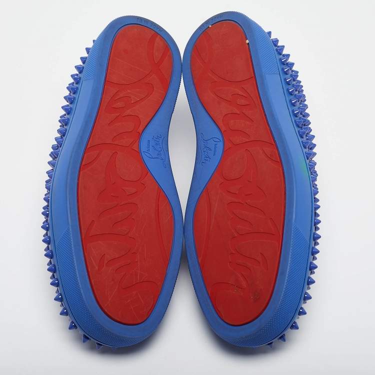 Pre Owned Christian Louboutin Blue Leather Roller Boat Spike Slip On Sneakers Size 40