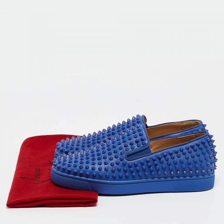 Pre Owned Christian Louboutin Blue Leather Roller Boat Spike Slip On Sneakers Size 40