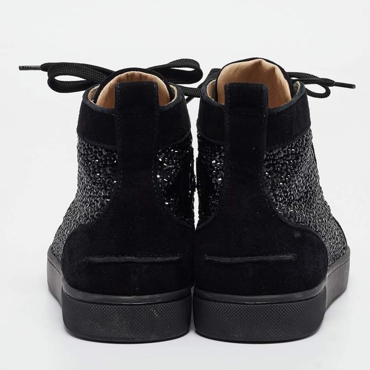 Pre Owned Christian Louboutin Black Suede Louis Strass High Top Sneakers Size 40