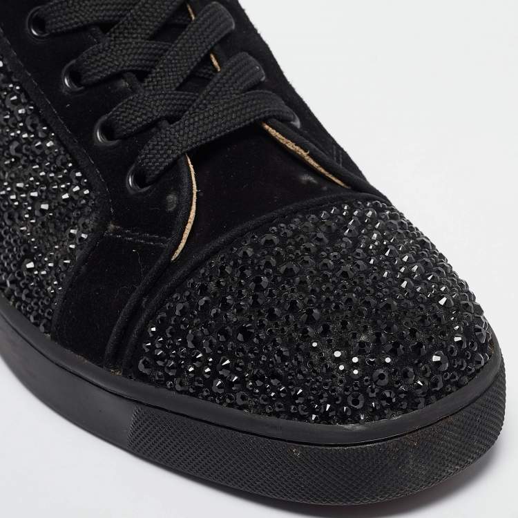 Pre Owned Christian Louboutin Black Suede Louis Strass High Top Sneakers Size 40