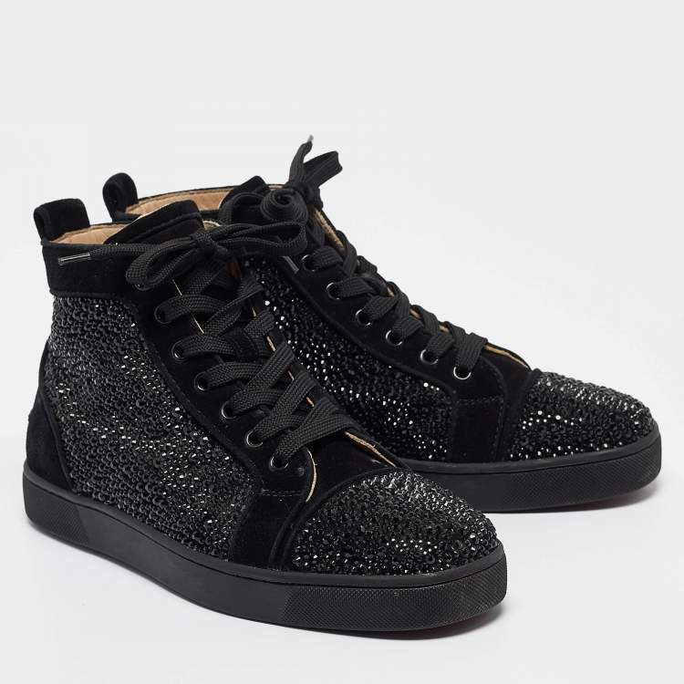 Pre Owned Christian Louboutin Black Suede Louis Strass High Top Sneakers Size 40
