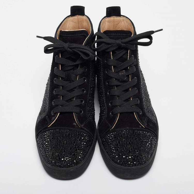 Pre Owned Christian Louboutin Black Suede Louis Strass High Top Sneakers Size 40