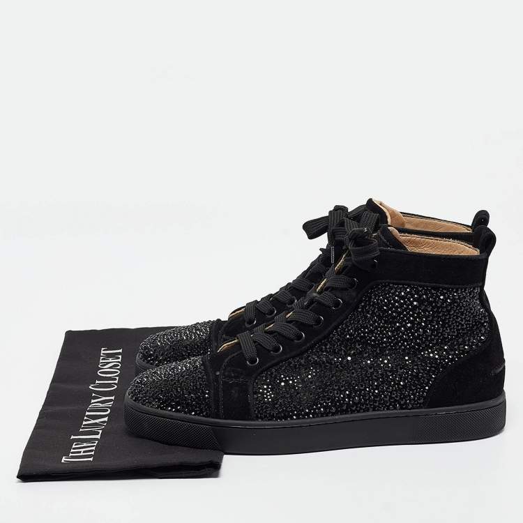 Pre Owned Christian Louboutin Black Suede Louis Strass High Top Sneakers Size 40