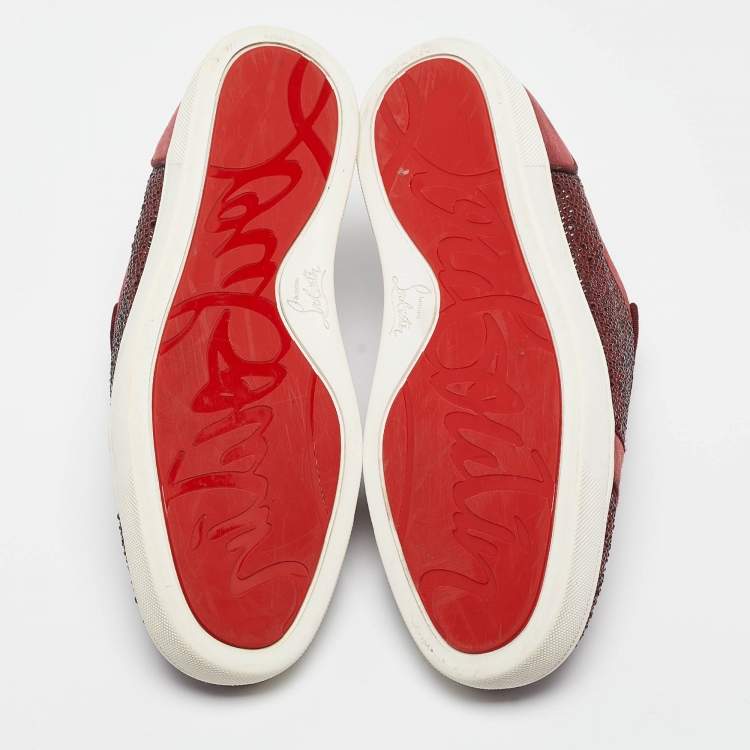 Pre Owned Christian Louboutin Burgundy Suede Louis Junior Strass Low Top Sneakers Size 42.5